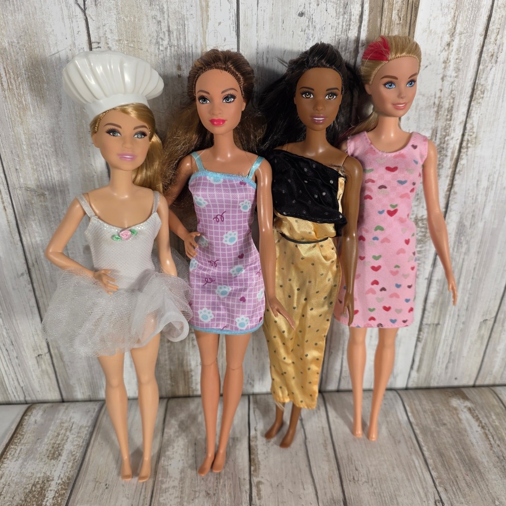 Barbie Doll Lot of 4 Chef Tutu Plaid Heart Polka Dot Fashion Outfits Mixed Set